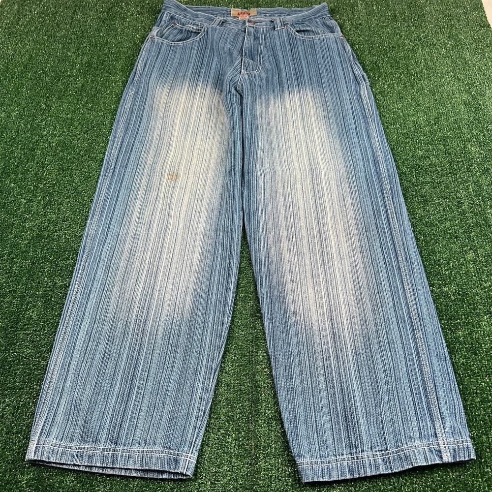 VTG PJ Mark Jeans Mens 32x30 Vertical Stripe Wide Leg Baggy Southpole Style Y2K